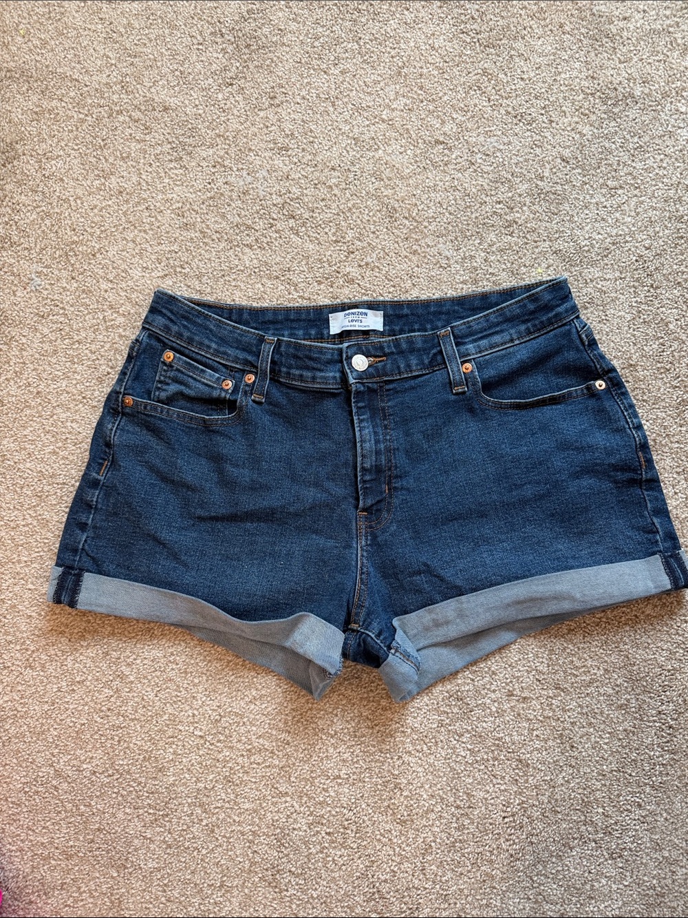 Levi's Dark Blue Rolled Hem Denim Shorts